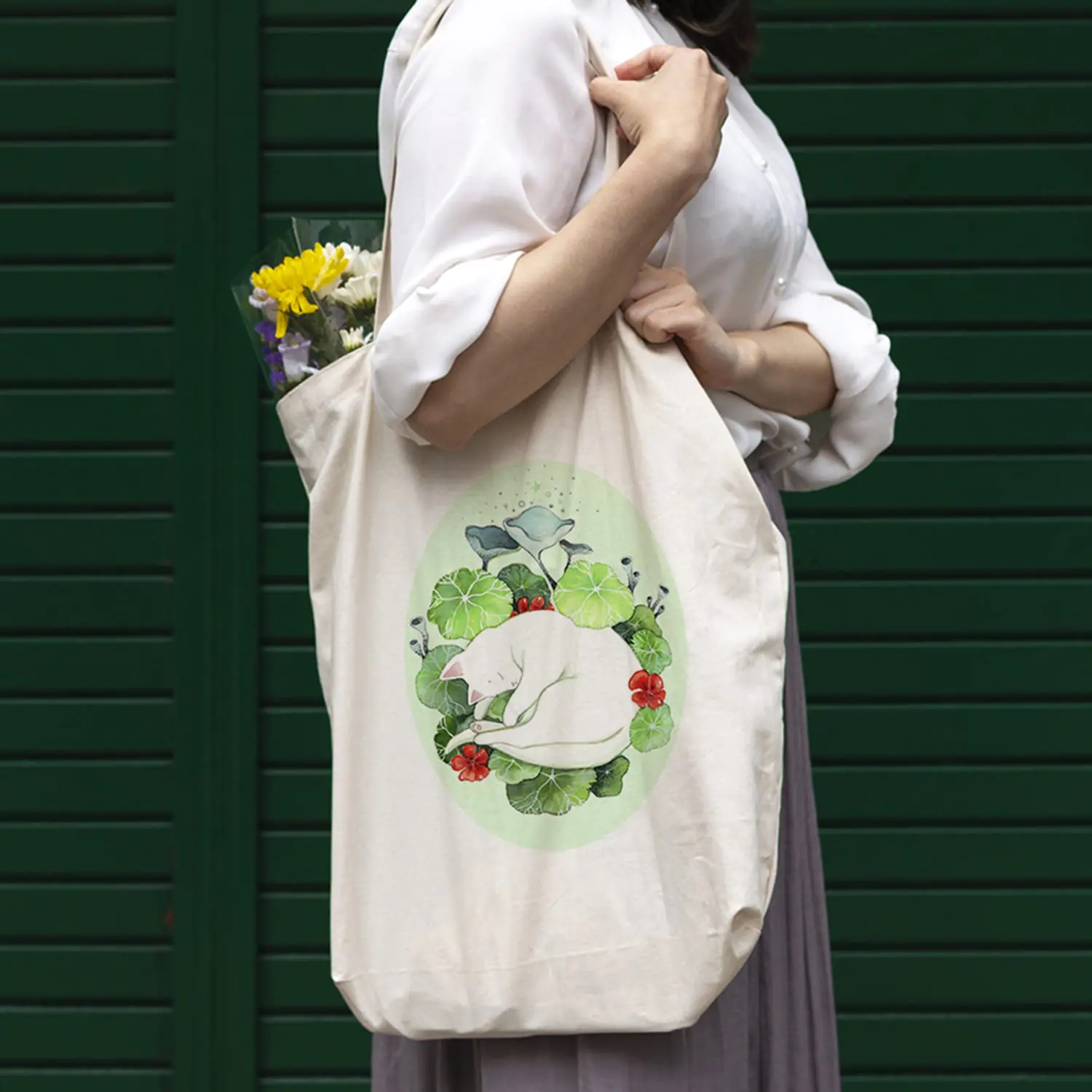 Charming sleeping cat cotton tote bag Eco Friendly Market bag