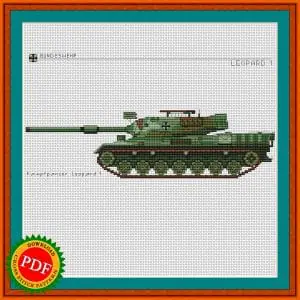 Leopard 1 tank cross stitch pattern