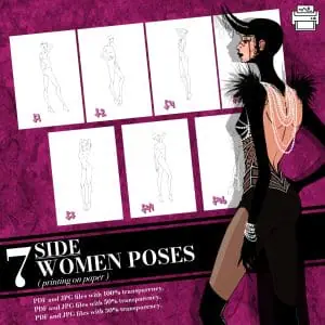 Templates, Body poses set of female figure Side