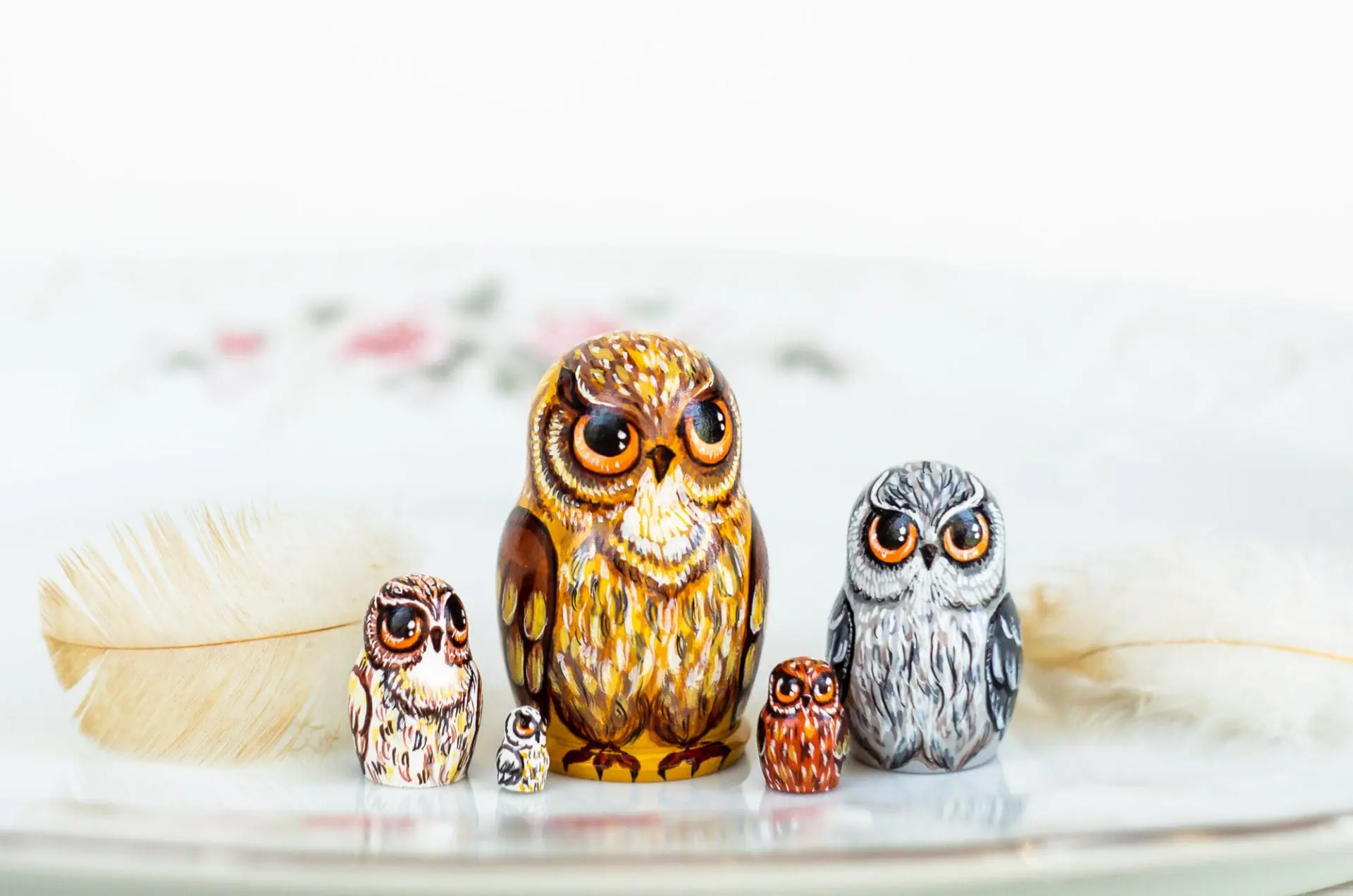 Owl matryoshka mini , hand-painted, 2 inches