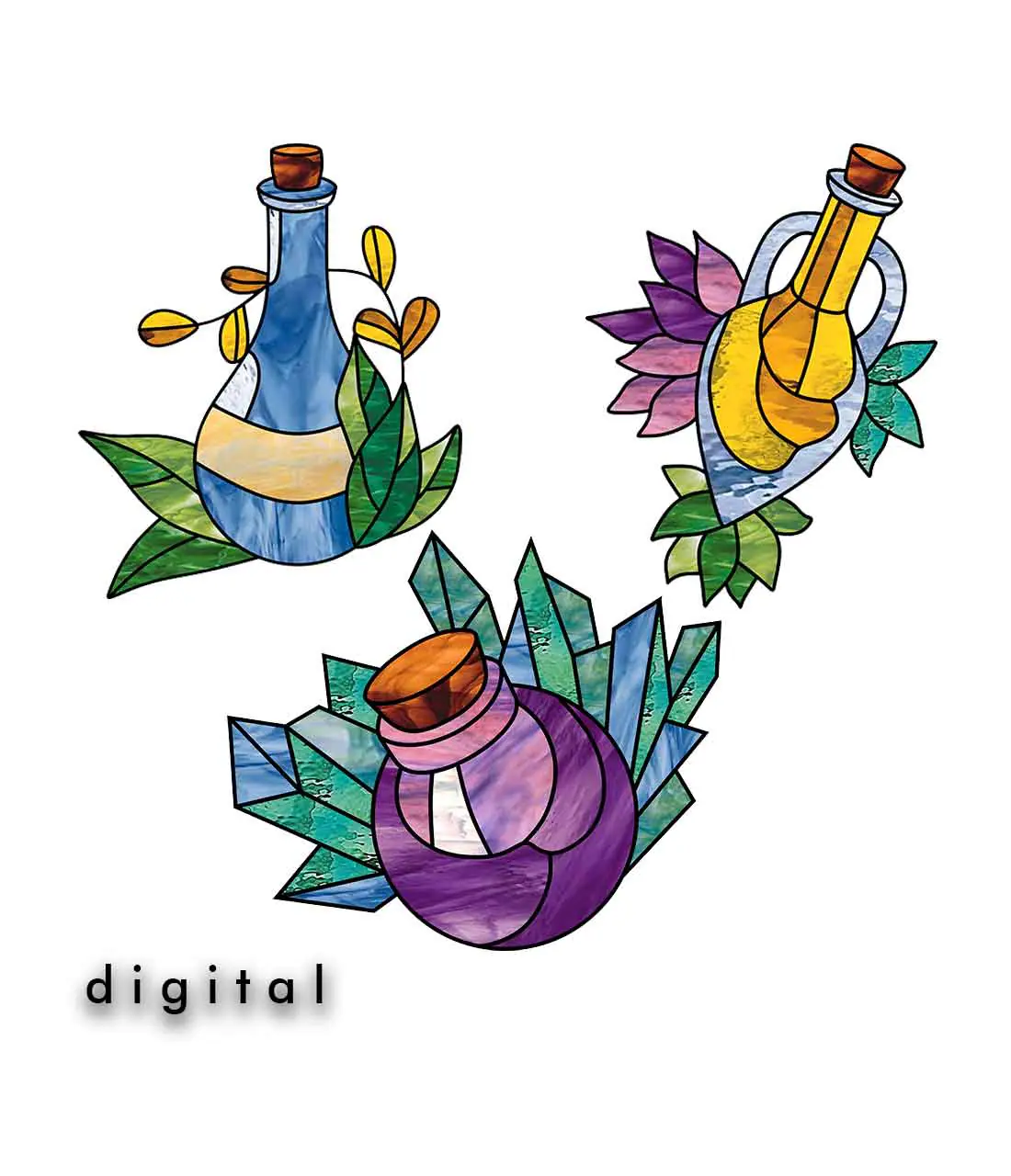 Magic Bottles Set Stained Glass Pattern