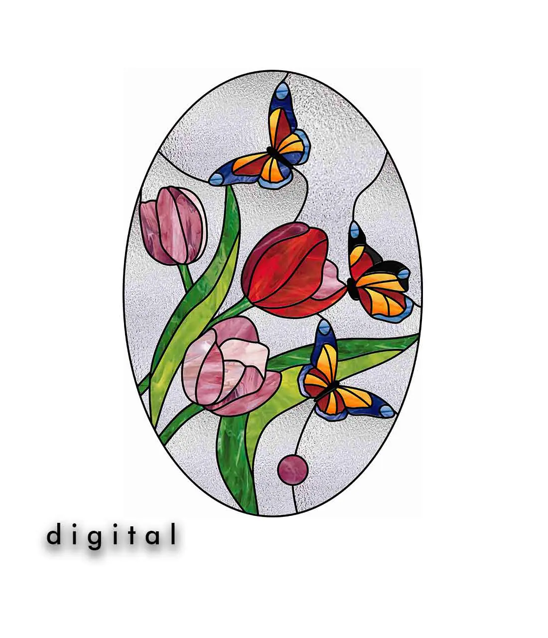 Stained Glass Butterfly and Tulip Pattern