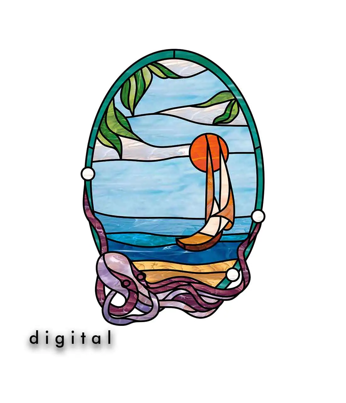 Ship and Octopus Stained Glass Pattern