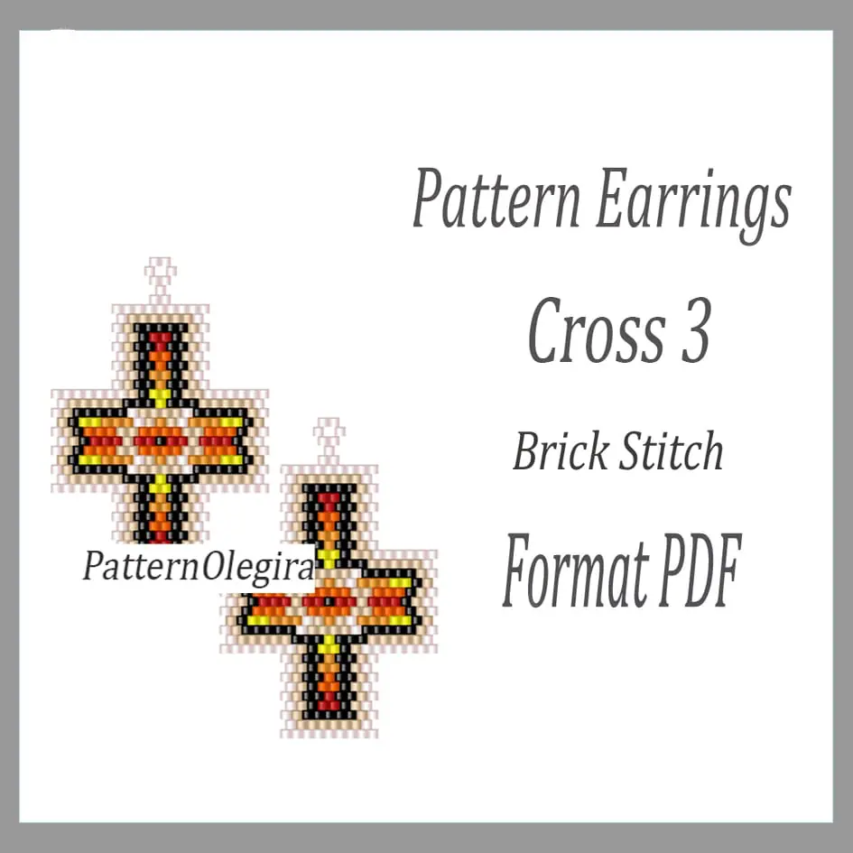 CROSS 3 Earrings beading pattern PDF Brick stitch pattern