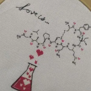 Handmade Chemical painting, Love is wall art, Finished cross stit