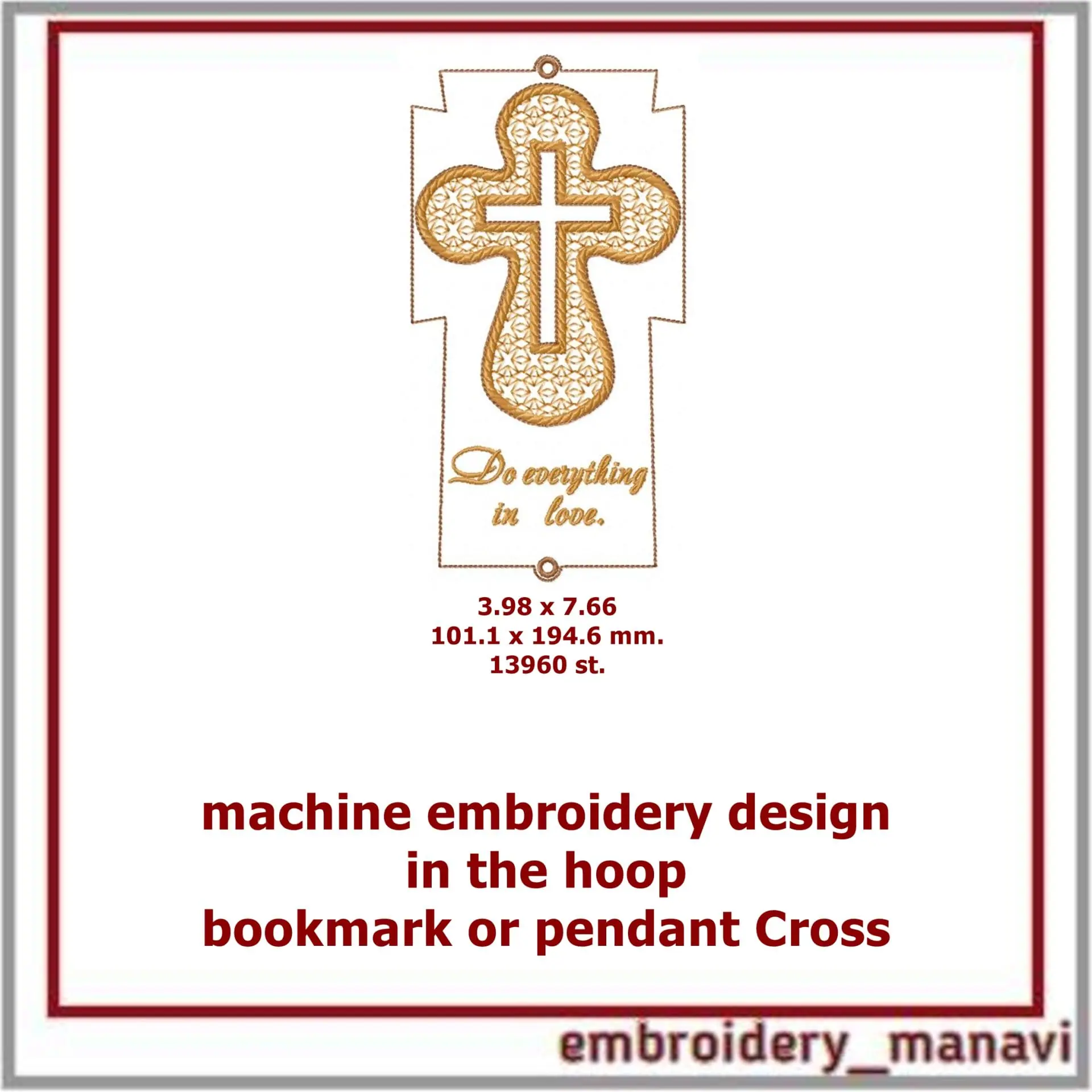 Christian embroidery - Design pendant or bookmark Cross 2 Christian embroidery - Design pendant or bookmark Cross - Image 2