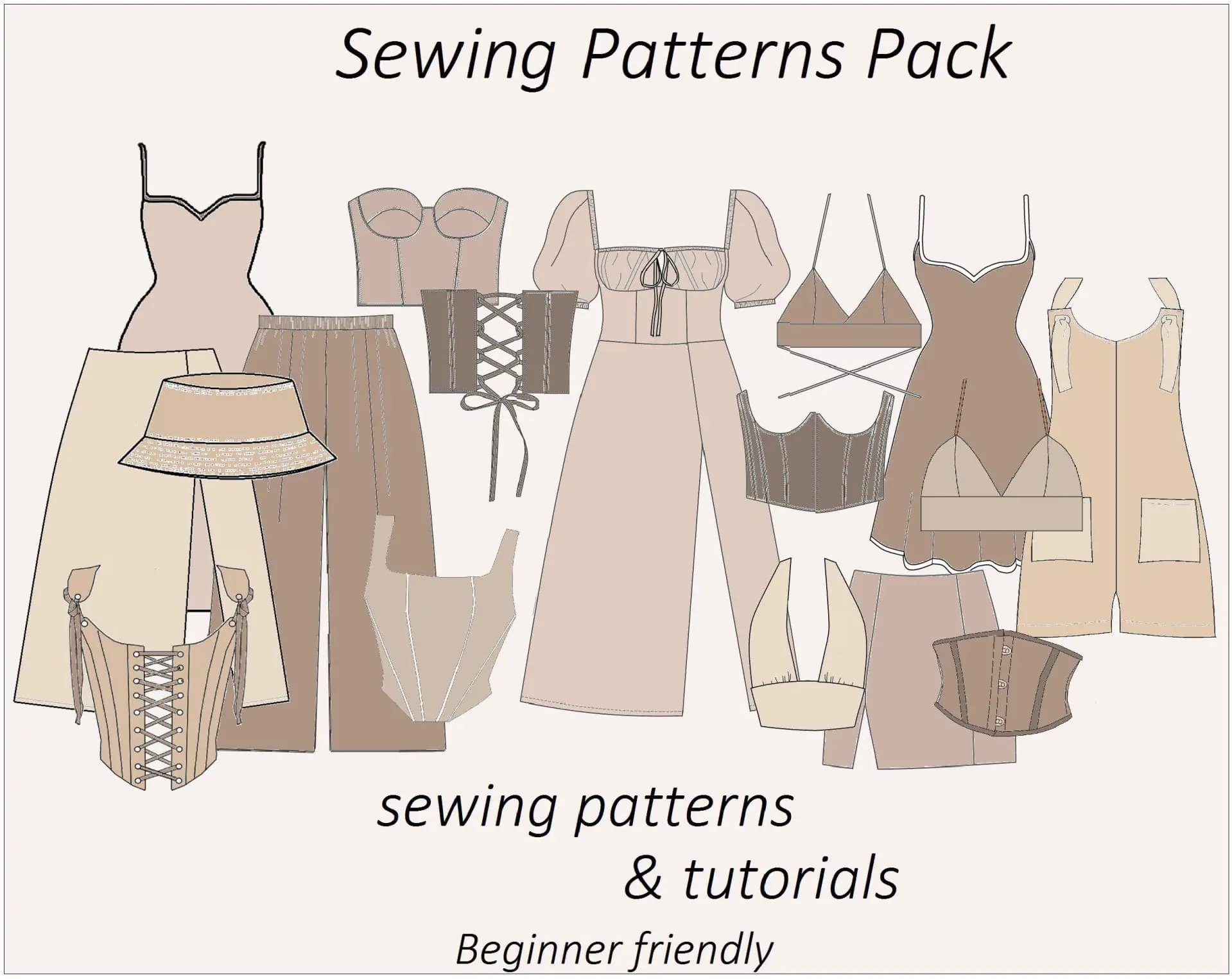16 PDF sewing patterns pack + detailed tutorials