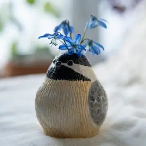 Ceramic black-capped chickadee vase