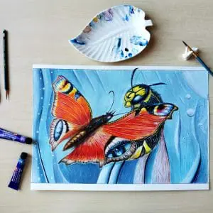Butterfly and wasp Colorful fashion wall decor original fine art
