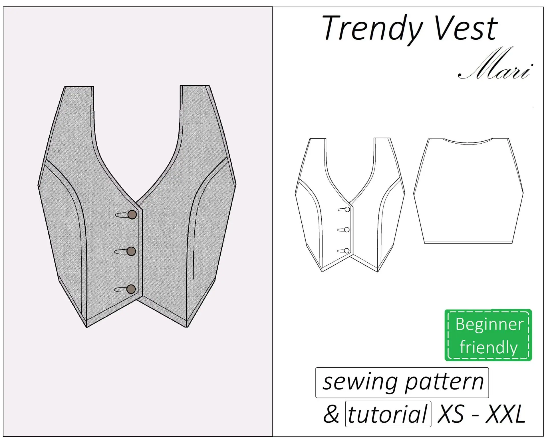 Cropped vest sewing pattern PDF Mari + detailed tutorial - Crealandia cropped-vest-sewing-pattern-pdf-mari-detailed-tutorial-crealandia
