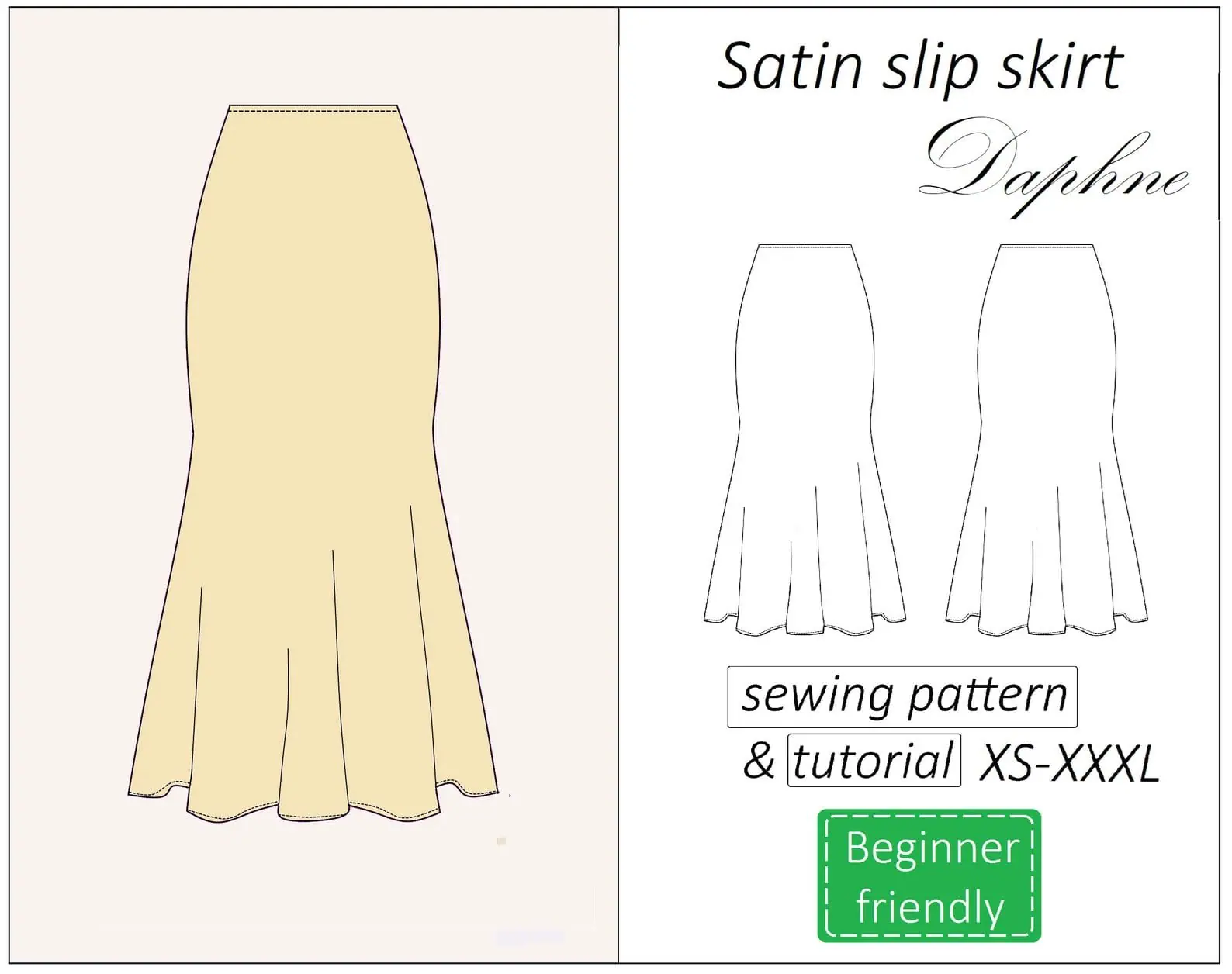 Satin skirt sewing pattern PDF Daphne + detailed tutorial 1 Silk skirt sewing pattern