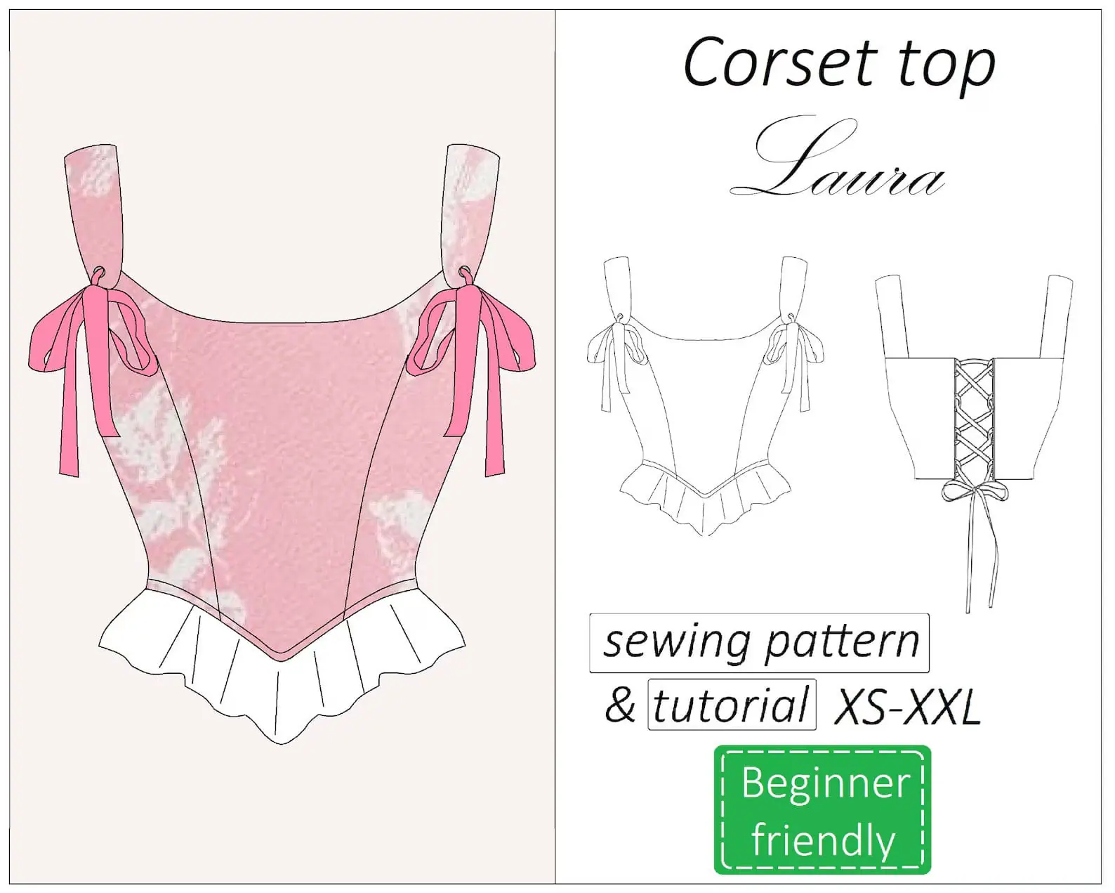 Corset top sewing pattern PDF Laura + detailed tutorial - Crealandia corset-top-sewing-pattern-pdf-laura-detailed-tutorial-crealandia