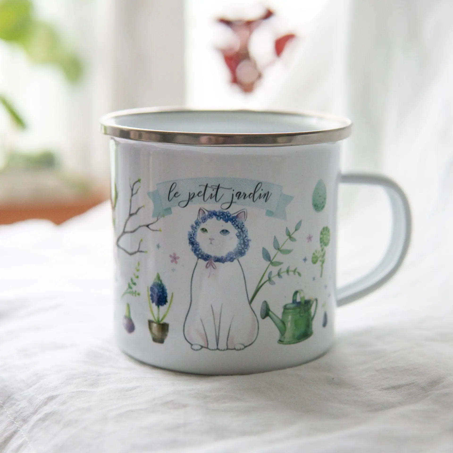 Charming Botanical Cat Enamel Camping Mug, Nature Lover's Gift 2 Charming Botanical Cat Enamel Camping Mug, Nature Lover's Gift - Image 2
