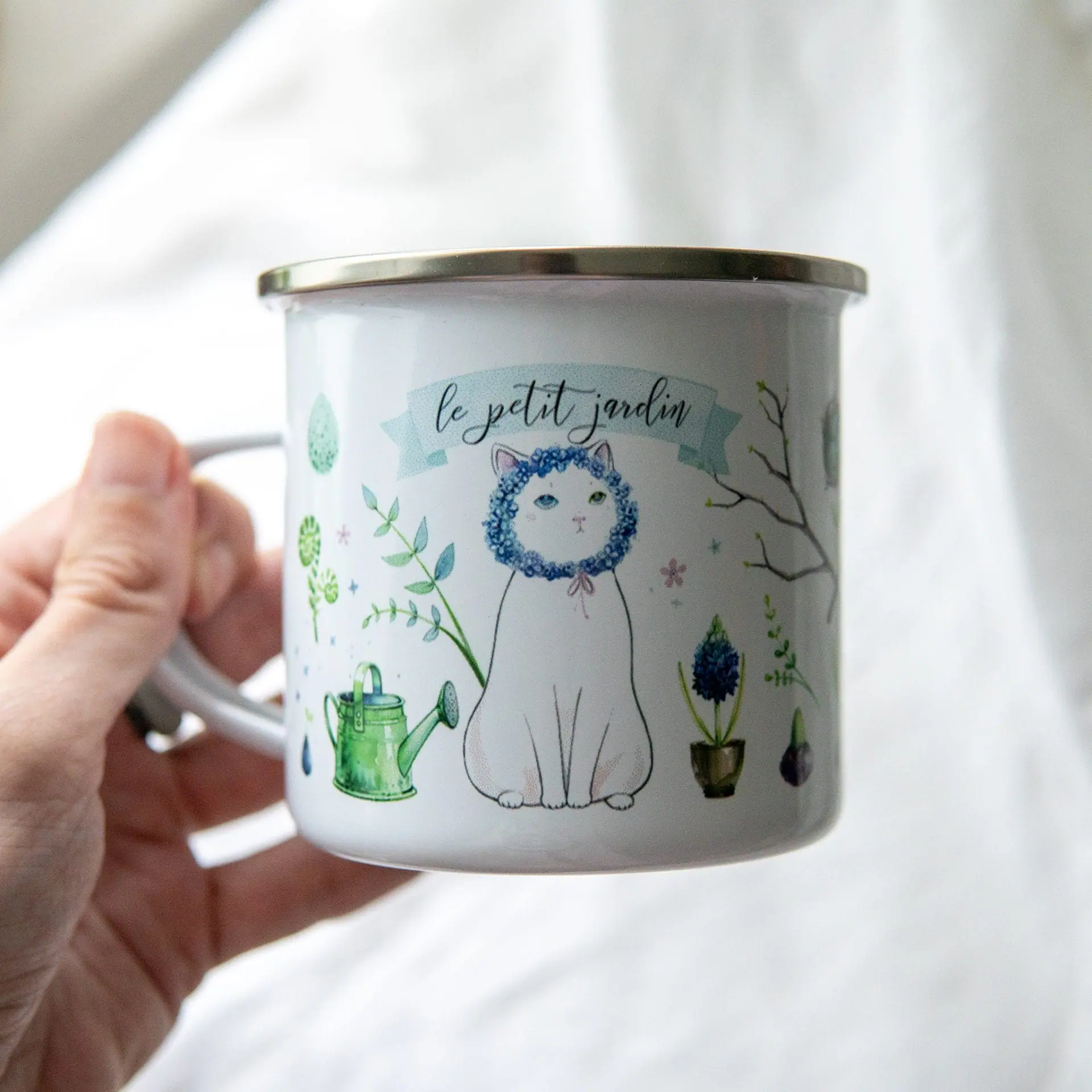 Charming Botanical Cat Enamel Camping Mug, Nature Lover's Gift 4 Charming Botanical Cat Enamel Camping Mug, Nature Lover's Gift - Image 4