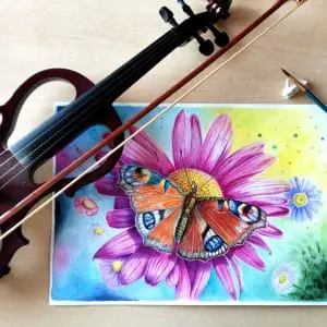 Butterfly Aglais Nymphalidae on the flower,delux watercolor art