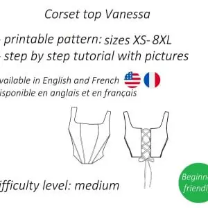 Corset top sewing pattern PDF Vanessa + detailed tutorial