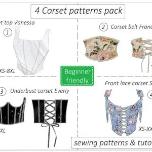 4 corset patterns pack, corset tops and corset bels