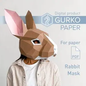 Rabbit Mask Papercraft Template, Pdf Pattern, Gurko, Pepakura, 3D