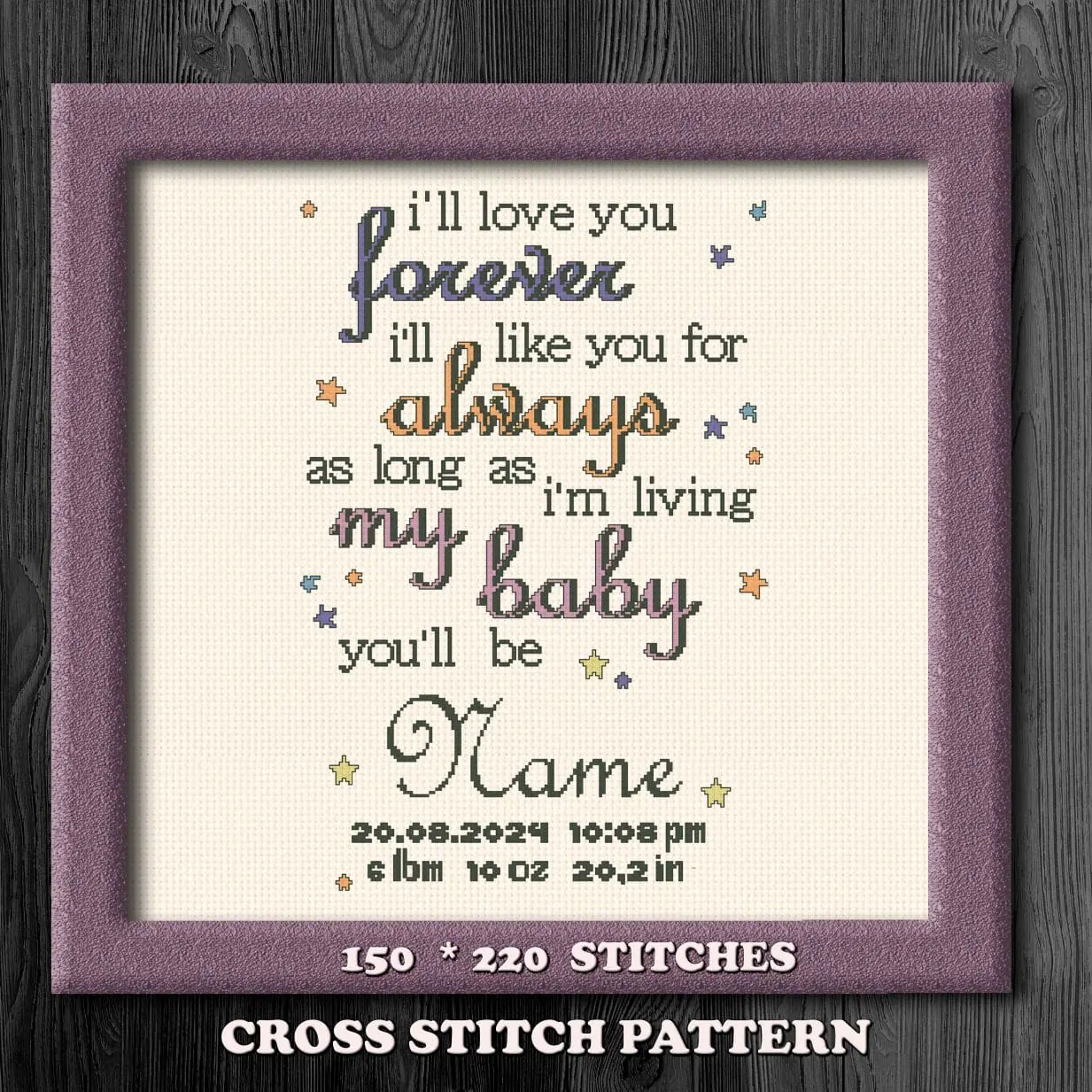 Baby birth announcement cross stitch pattern 1 Baby birth announcement