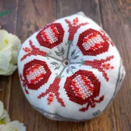 Pomegranate Biscornu cross stitch pattern PDF