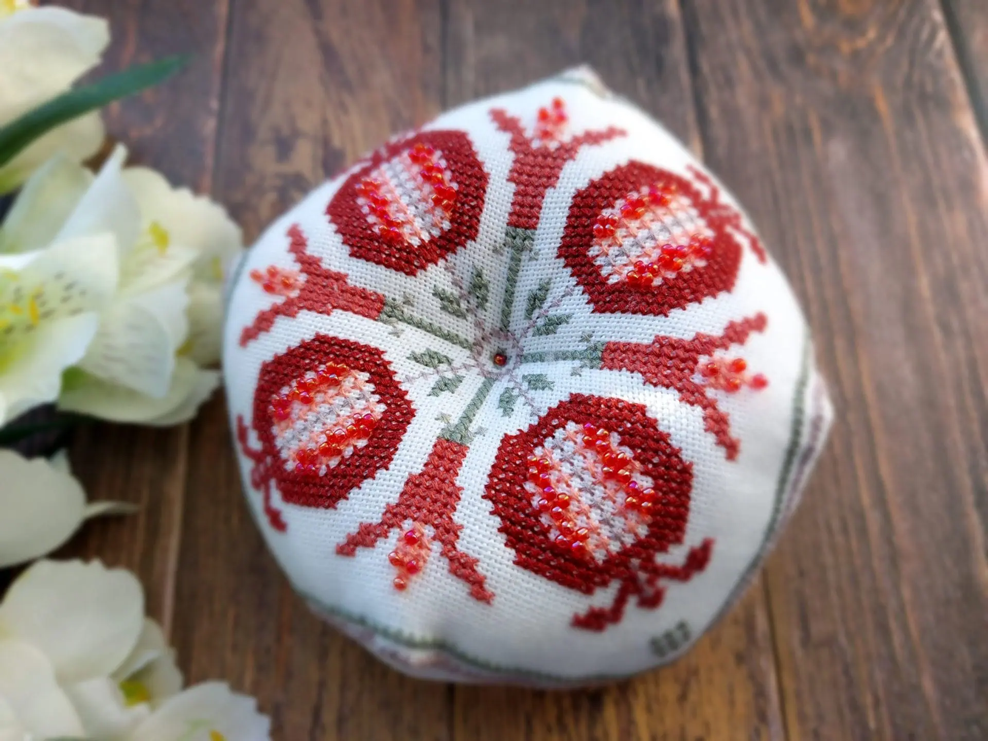Red Pomegranate Biscornu cross stitch pattern PDF 1 Pomegranate Biscornu cross stitch pattern PDF