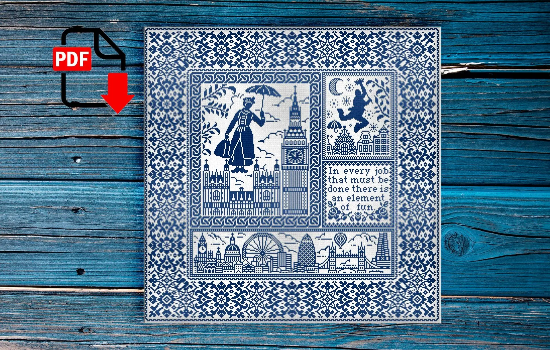 Sampler Mary Poppins cross stitch pattern cross stitch England 1 Sampler Mary Poppins cross stitch pattern cross stitch England