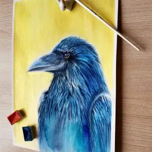 The Raven on gold watercolor painting wall decor original art