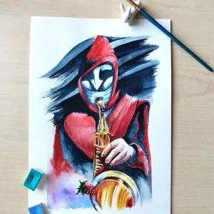 Musician of Half-life, saxophone, watercolor original painting