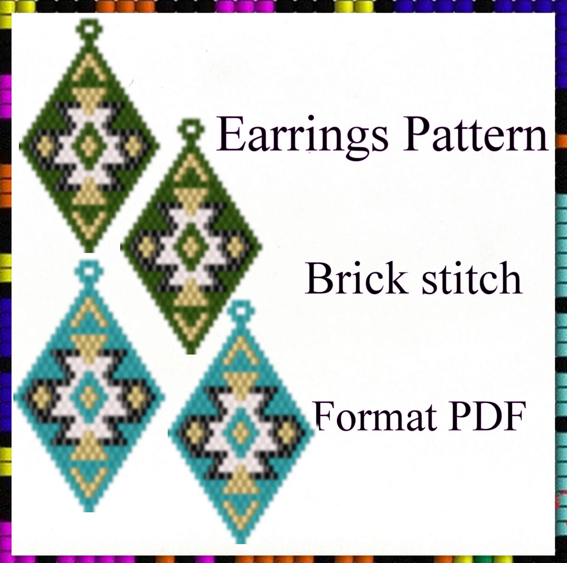 Earrings bead pattern Brick stitch pattern PDF file Set