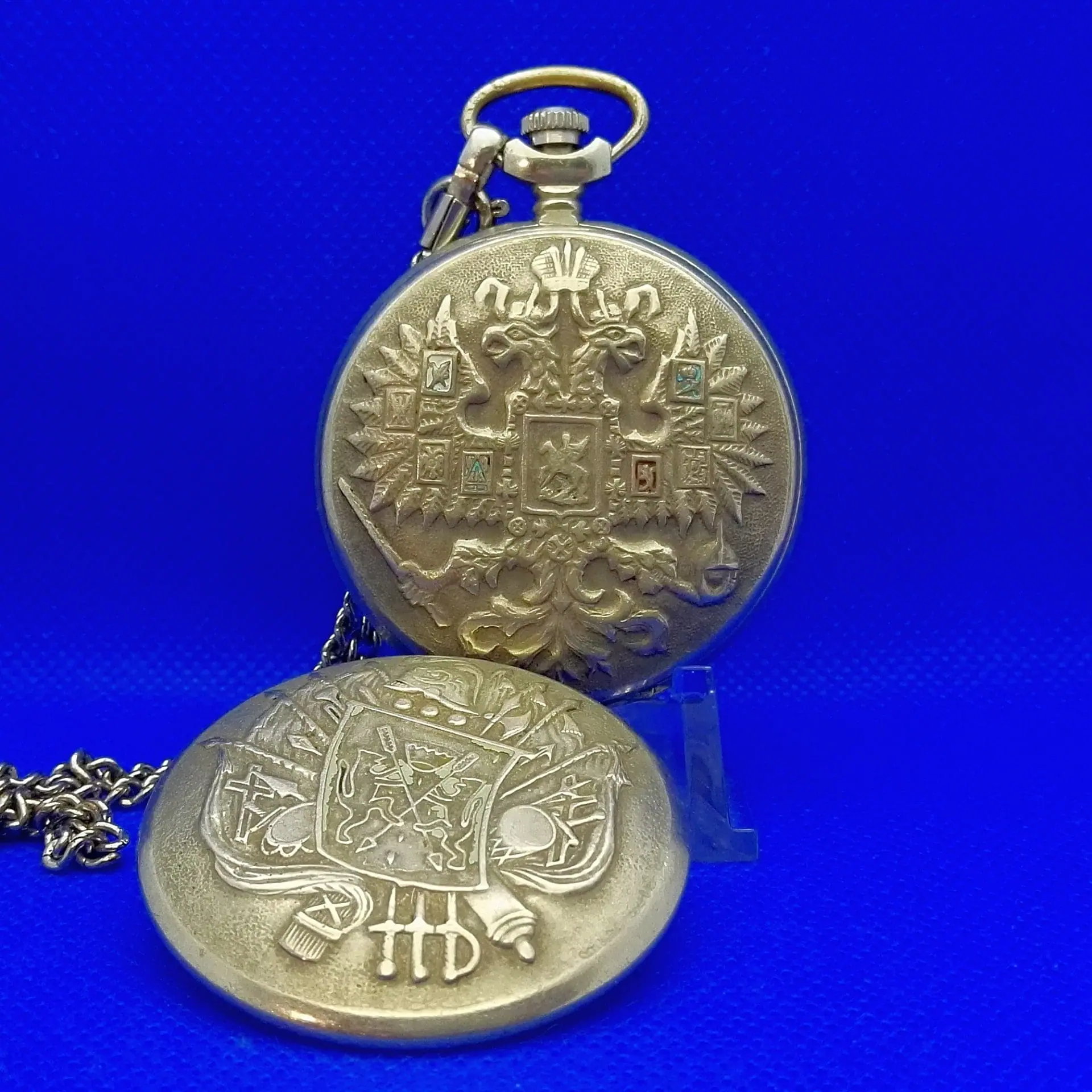 Soviet Mechanical Pocket Watch.Vintage Clock with Two-headed Eagl