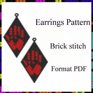 Brick stitch Earrings bead pattern PDF file Red Hand