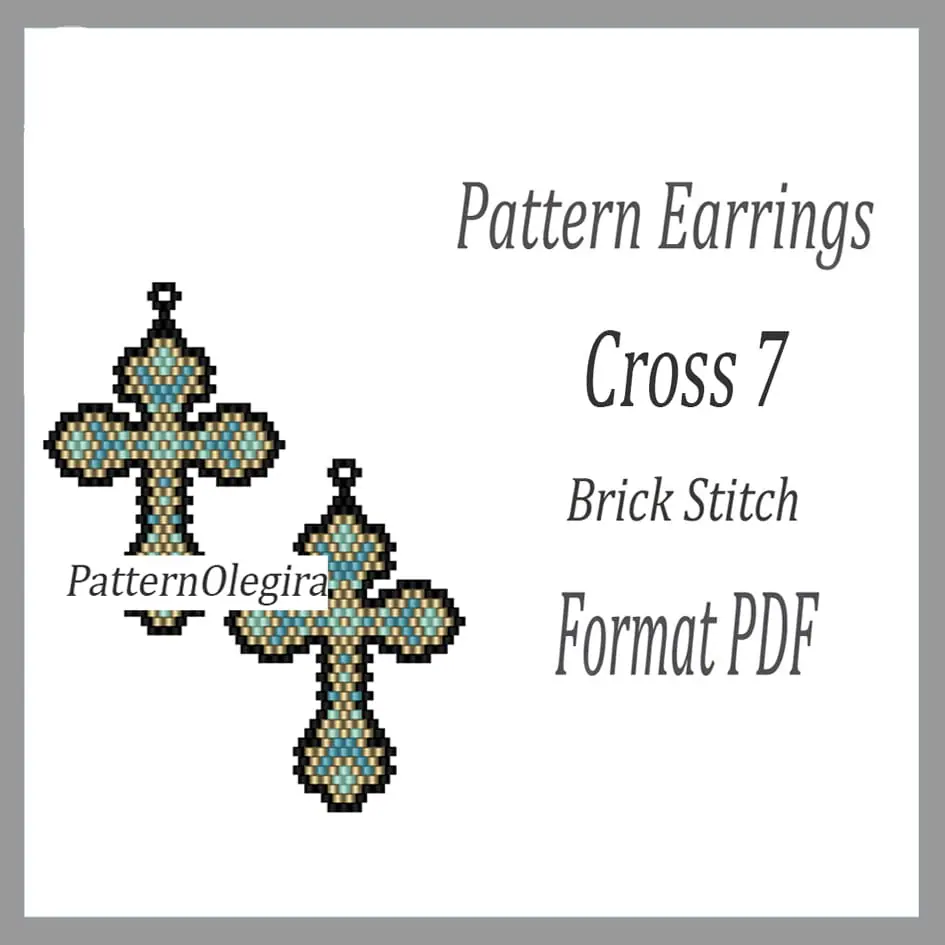 CROSS 7 Earrings beading pattern PDF Brick stitch pattern 1 Cross 7 bead earrings pattern Cross bead pattern Olegirabeadpatterns