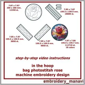 In the hoop Machine Embroidery Design Handbag Photo Stitch Rose