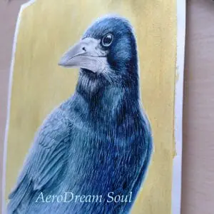 Rook(crow) on Gold watercolor painting wall decor original art