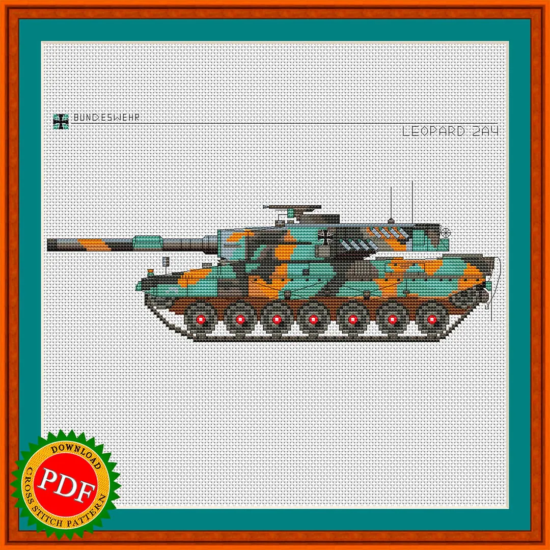 Leopard 2 Tank Cross Stitch Pattern | Leopard 2 Main Battle Tank 1 German Leopard 2 tank cross stitch pattern