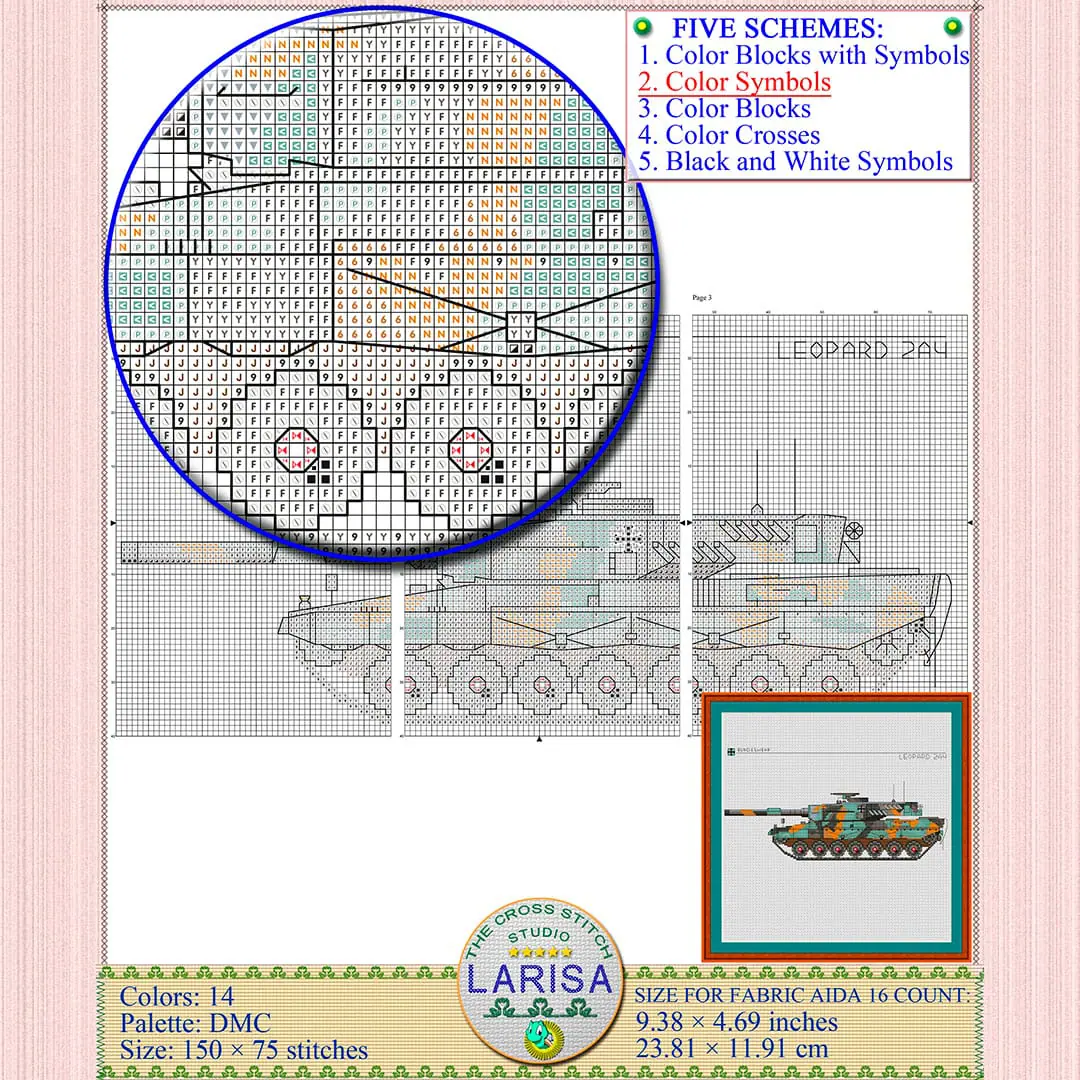 Leopard 2 Tank Cross Stitch Pattern | Leopard 2 Main Battle Tank 7 German Leopard 2 tank cross stitch chart