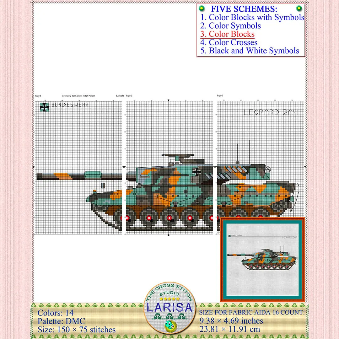 Leopard 2 Tank Cross Stitch Pattern | Leopard 2 Main Battle Tank 8 Cross stitch pattern of Leopard 2 tank