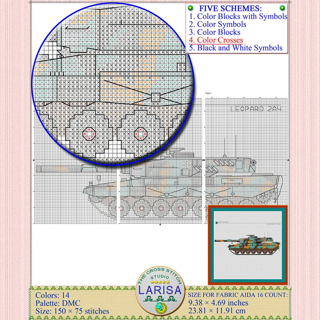 Leopard 2 Tank Cross Stitch Pattern | Leopard 2 Main Battle Tank 9 Leopard 2 tank with Bundeswehr insignia cross stitch