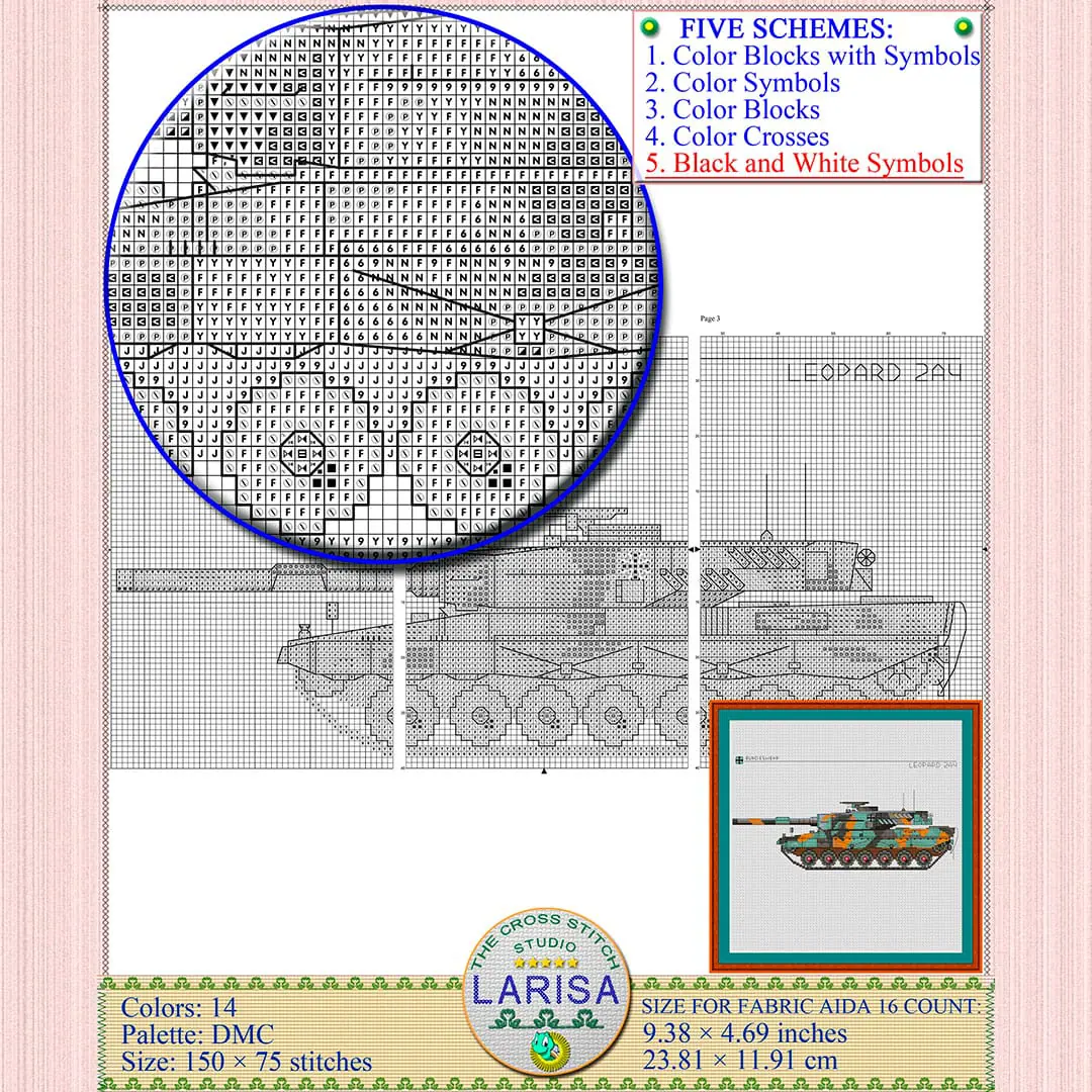 Leopard 2 Tank Cross Stitch Pattern | Leopard 2 Main Battle Tank 10 German Leopard 2 tank summer camouflage cross stitch
