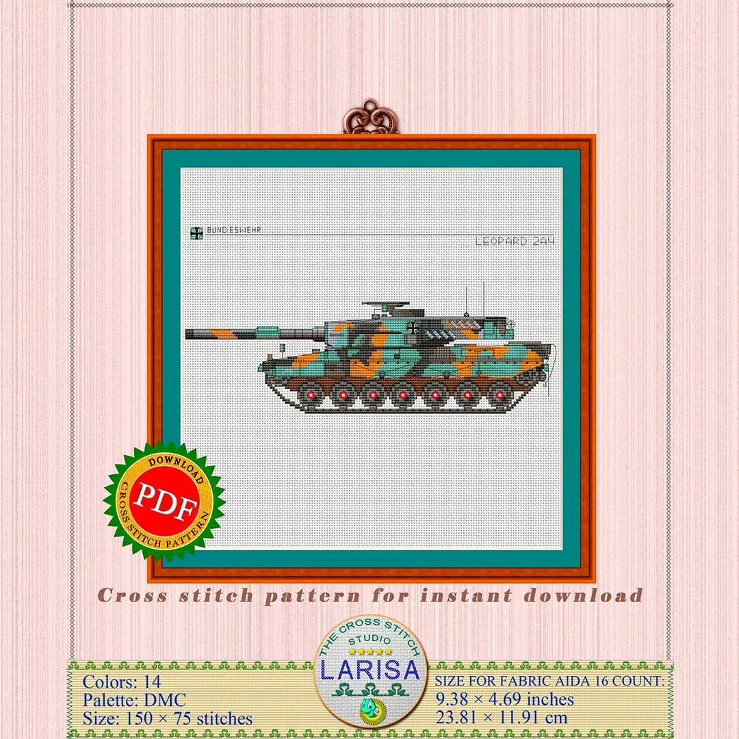 Leopard 2 Tank Cross Stitch Pattern | Leopard 2 Main Battle Tank 2 Leopard 2 tank cross stitch design