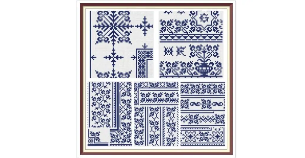 Borders Cross Stitch Pattern Antique Sampler 5 Plates