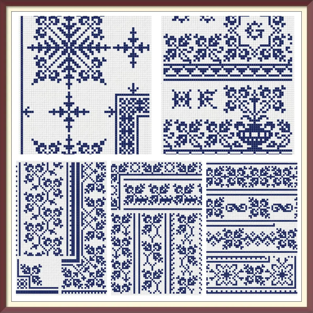 Borders Cross Stitch Pattern Antique Sampler 5 Plates - Image 2