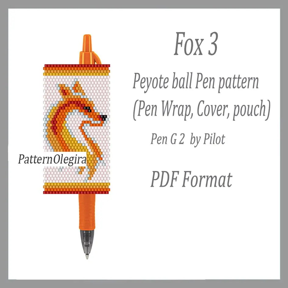 FOX 3 bead pattern PDF file Bead pen wraps pilot G2 1 Fox 3 bead pattern Fox beading pattern Fox pen wraps Fox cover pen Olegirabeadpatterns