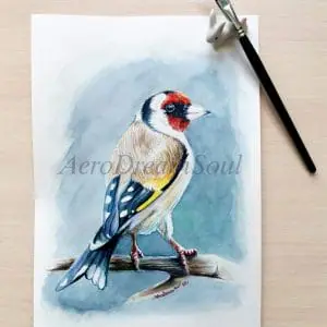 Goldfinch Bird watercolor painting Wall Decor modern original art