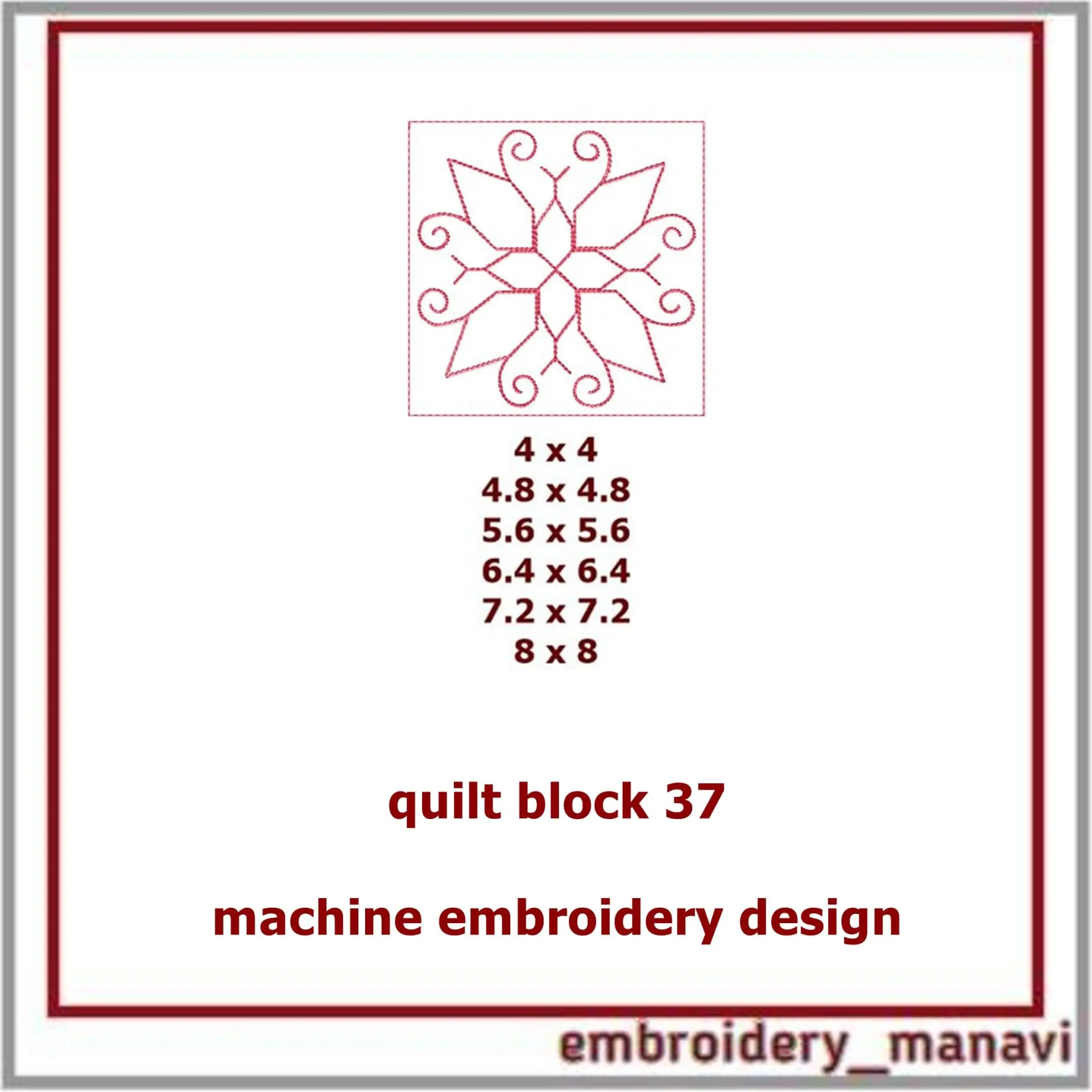 Quilt Block 37 Quilting with floral plant patterns 2 Quilt Block 37 Quilting with floral plant patterns - Image 2