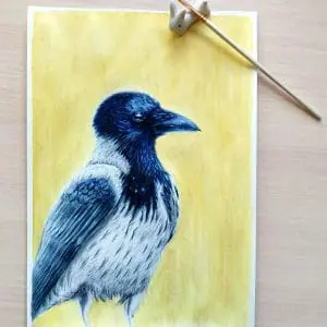 Crow on Gold watercolor painting deluxe Wall Decor original art