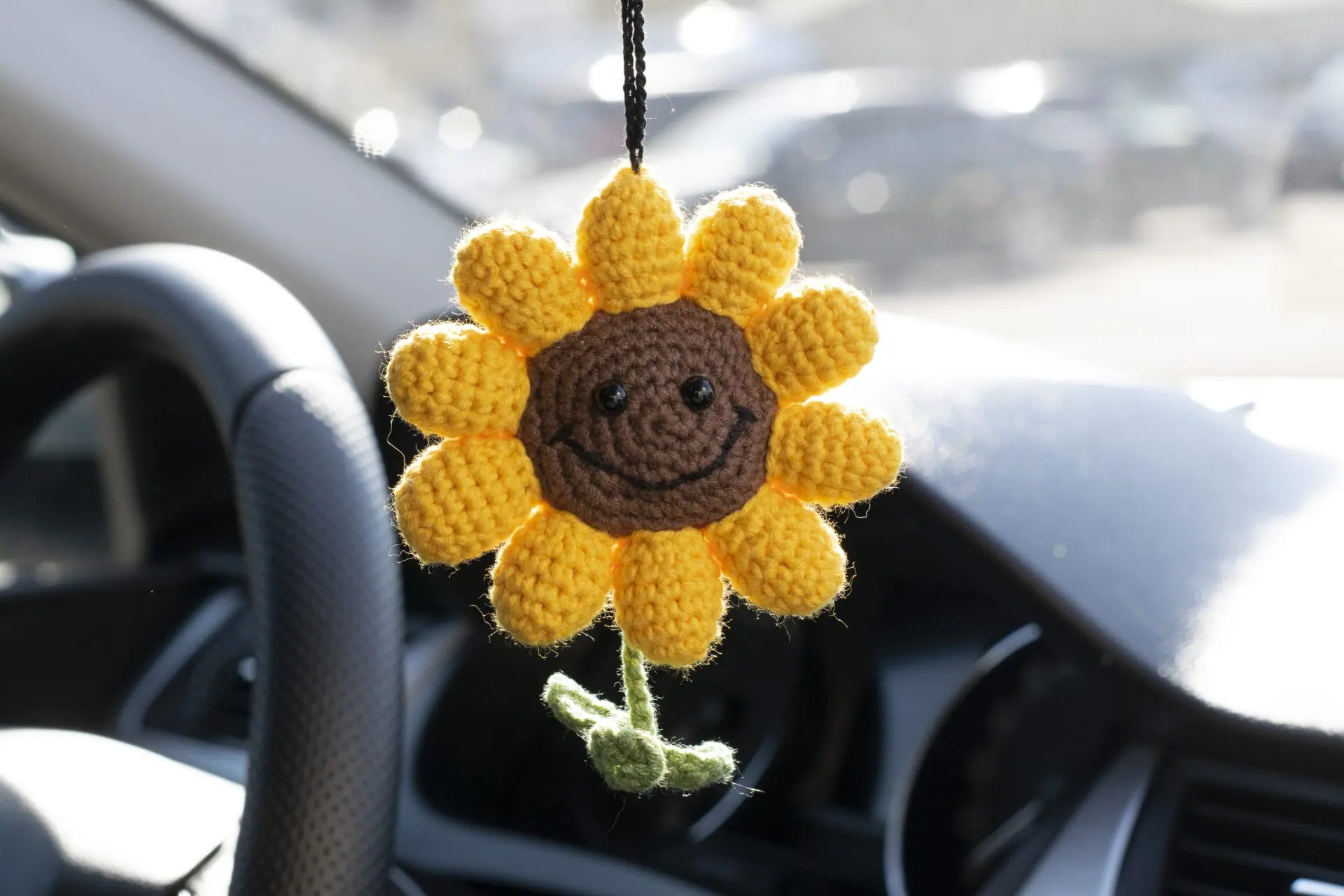 Crocheted sunflower charm car accessory on the rearview mirror 10 Crocheted sunflower charm car accessory on the rearview mirror - Image 10