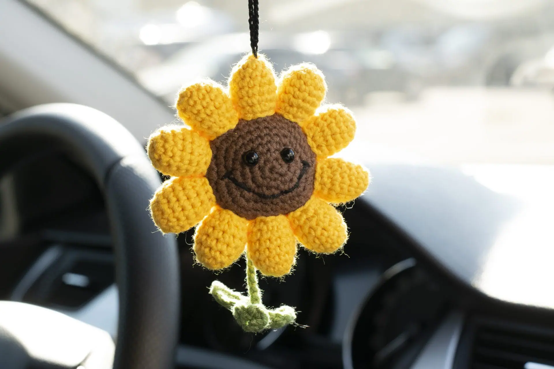Crocheted sunflower charm car accessory on the rearview mirror 9 Crocheted sunflower charm car accessory on the rearview mirror - Image 9