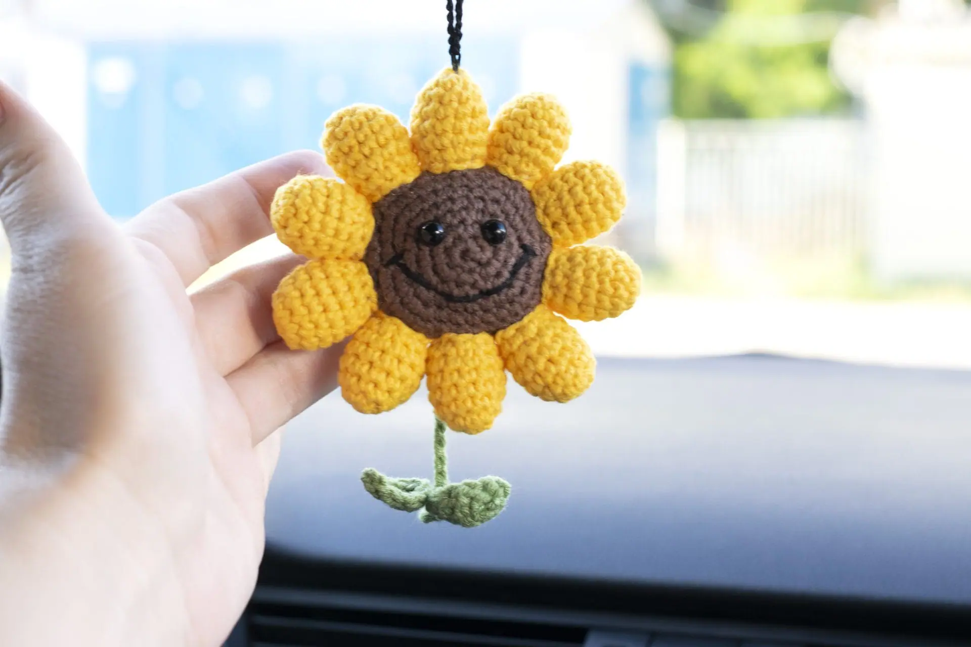Crocheted sunflower charm car accessory on the rearview mirror 8 Crocheted sunflower charm car accessory on the rearview mirror - Image 8