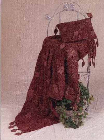 Vintage Knitting Pattern Textural Leaf Afghan and Pillow